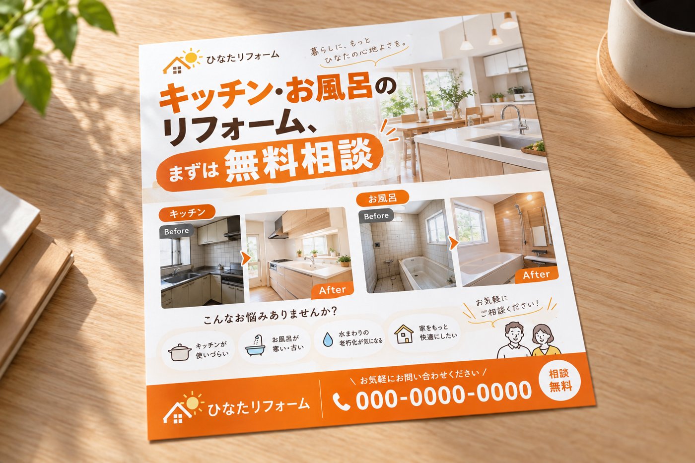 チラシ・パンフレットの制作例（架空の会社）