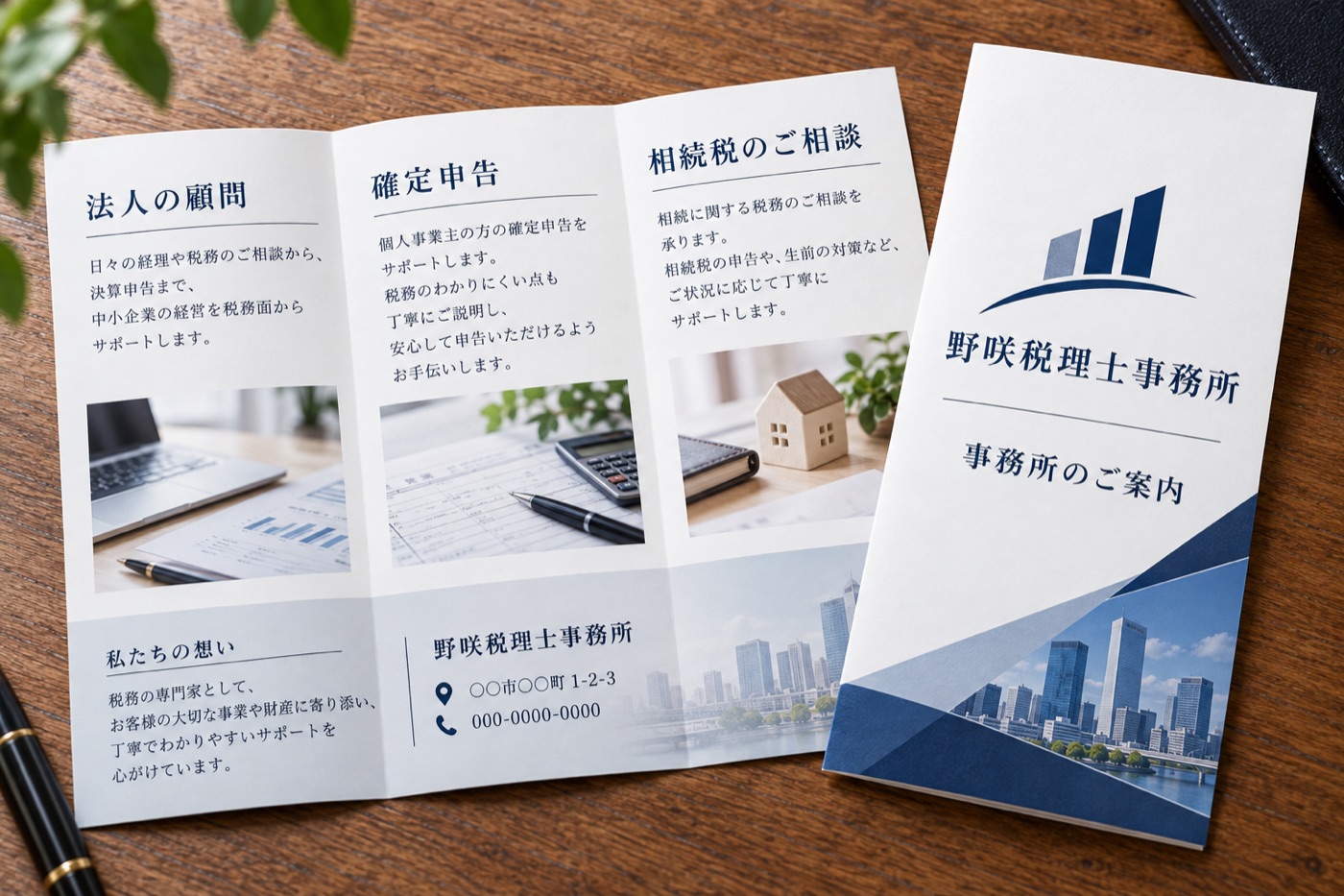 パンフレットの制作例（架空の会社）：税理士事務所　三つ折り